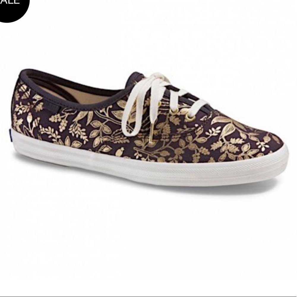 KEDS + Rifle Paper Co.  Black w gold.  Size 8